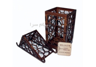 استند دو طرفه موبایل و جا خودکاری چوب MDF در کرج ست استند موبایل دو