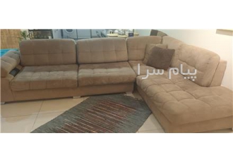 مبل ال در تهران مبل ال تمام پارچه خاکی رنگ با پایه های فلزی بدنه