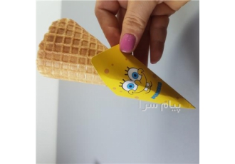 کاور کاغذی گلاسه بستنی قیفی طرح باب اسفنجی در قم روکش یا کاور کاغذی