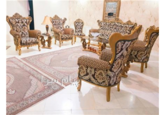 مبل سلطنتی ۹ نفره تمام چوب چوب درخت گردو سفارشی ساخت منبت دست طلاکوب