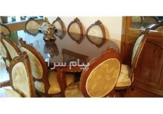 فروش مبلمان در تهران یک ست مبل استیل فرهی 7 نفره و میز غذاخوری 8 نفره