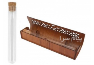 جعبه زعفران چوبی با شیشه پیرکس لوله ای در تهران جعبه لاکچری زعفران