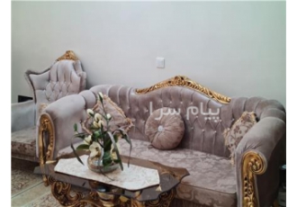 مبلمان نیم استیل ۷ نفره کار شده با ورق طلا با غذاخوری مبلمان نیم استیل