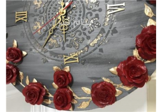 ساعت دیواری رز قرمز در تهران ساعت دیواری گل برجسته رز تماما کار دست